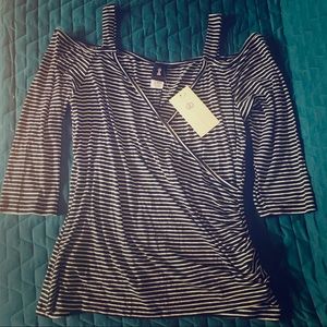 Forever 21 Striped Open-Shoulder Surplice Top